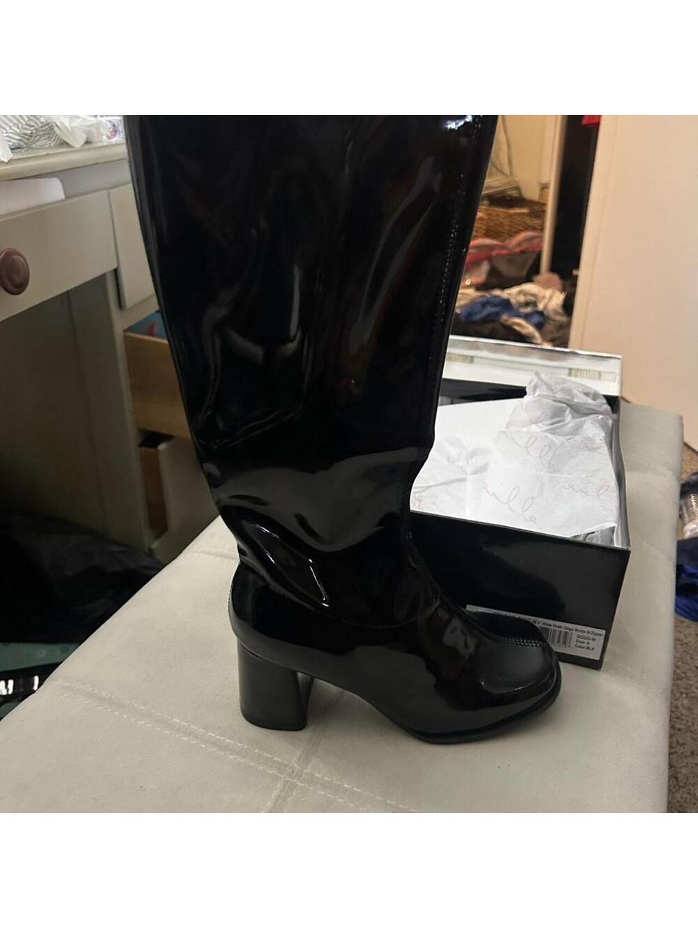 Ellie Black knee-high gogo boots with 3" heel, size US 6  New in the box